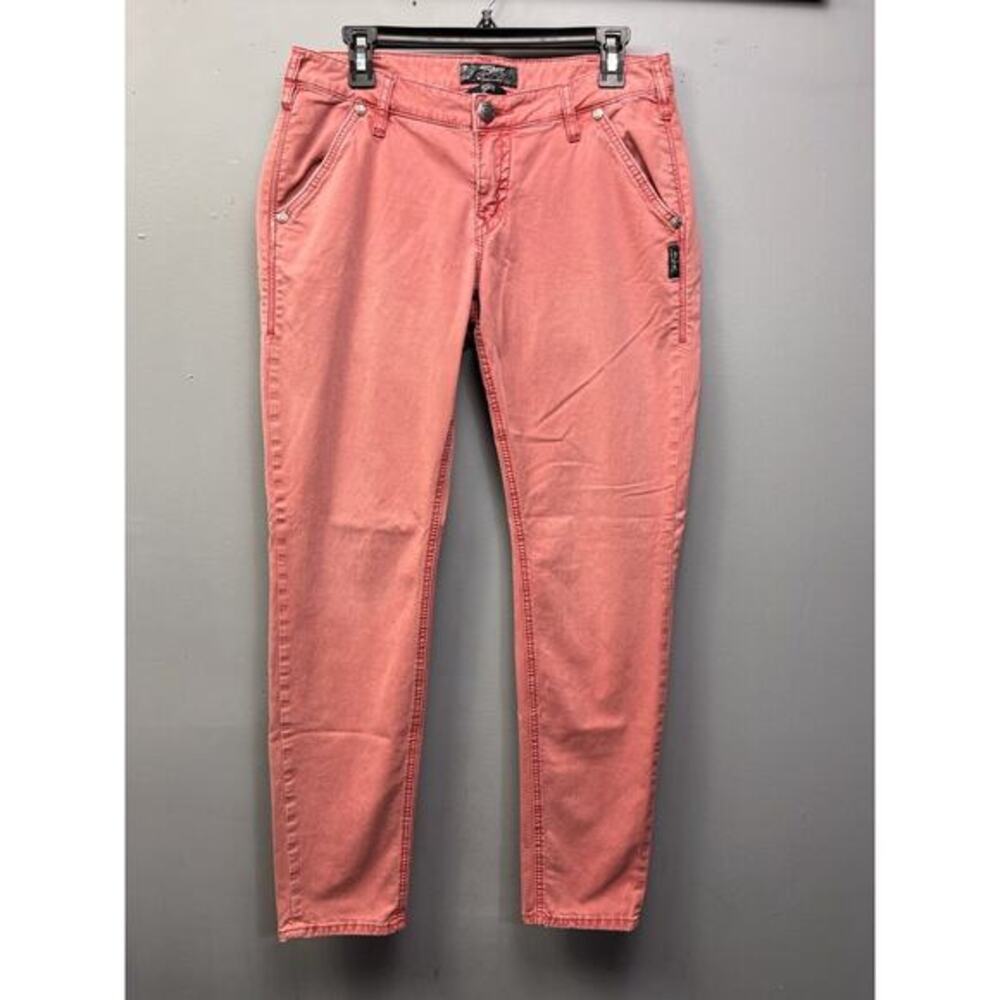 Silver Gwen‎ Chino Pants Womens Size 30x31 Coral/Pink Skinny Embroidered Pockets
